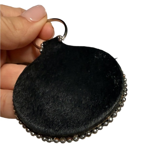 Western Calf-Hair Rhinestone Embellished Black and Silver Keychain - Picture 8 of 10